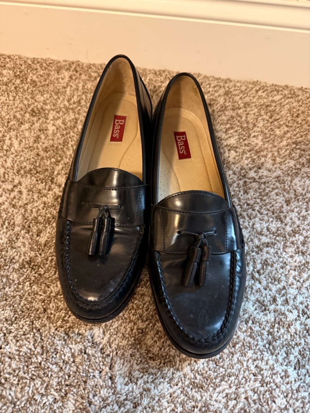 Bass Black Leather Tassel Penny Loafers